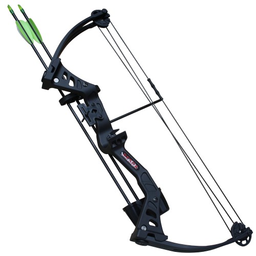 Preview: Haller Compoundbogen Set, schwarz, Fiberglas, 68 cm, 25 lbs, mit 2 Pfeilen und Zubehör